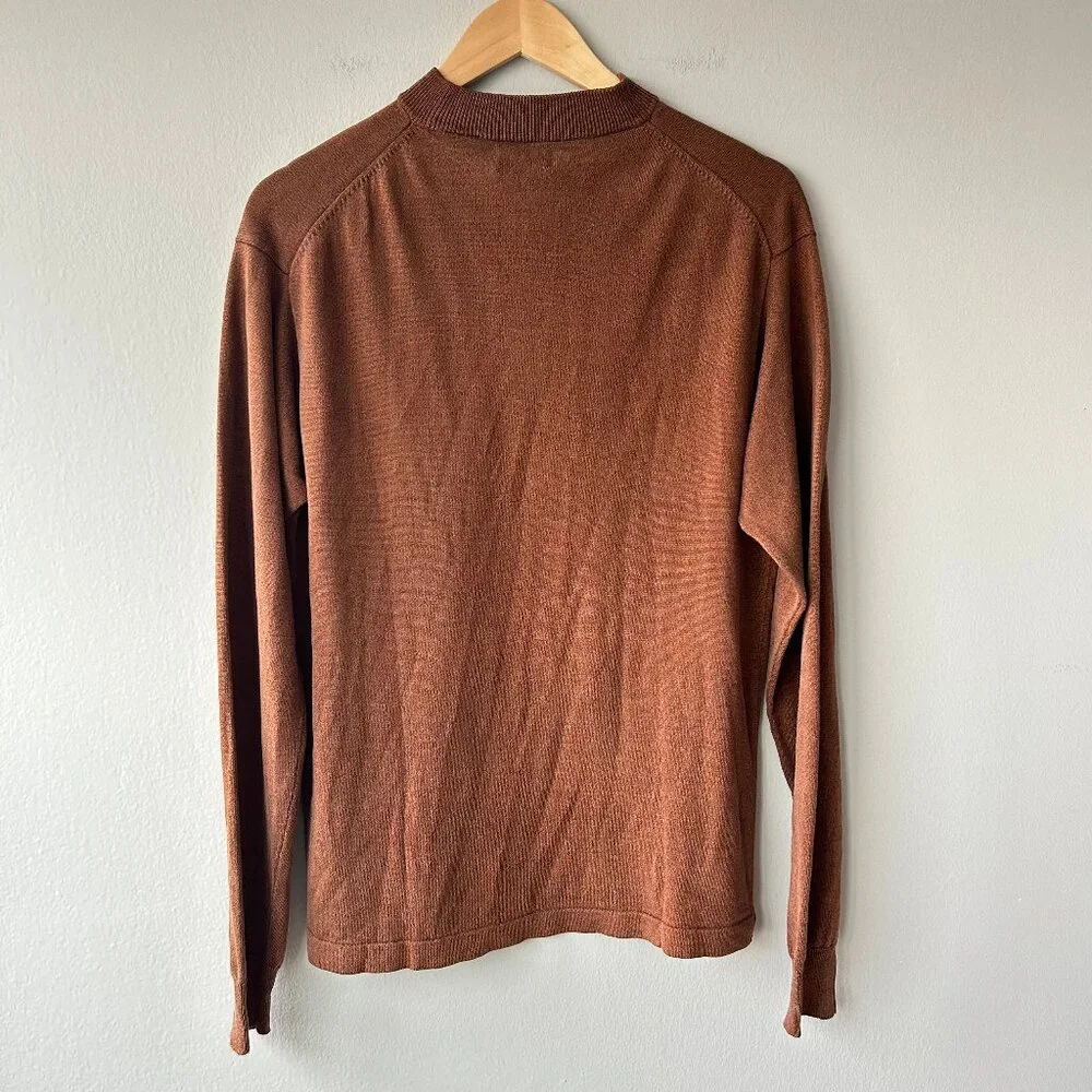 Bachrach 100% Silk Shirt Men L Brown Crewneck Top